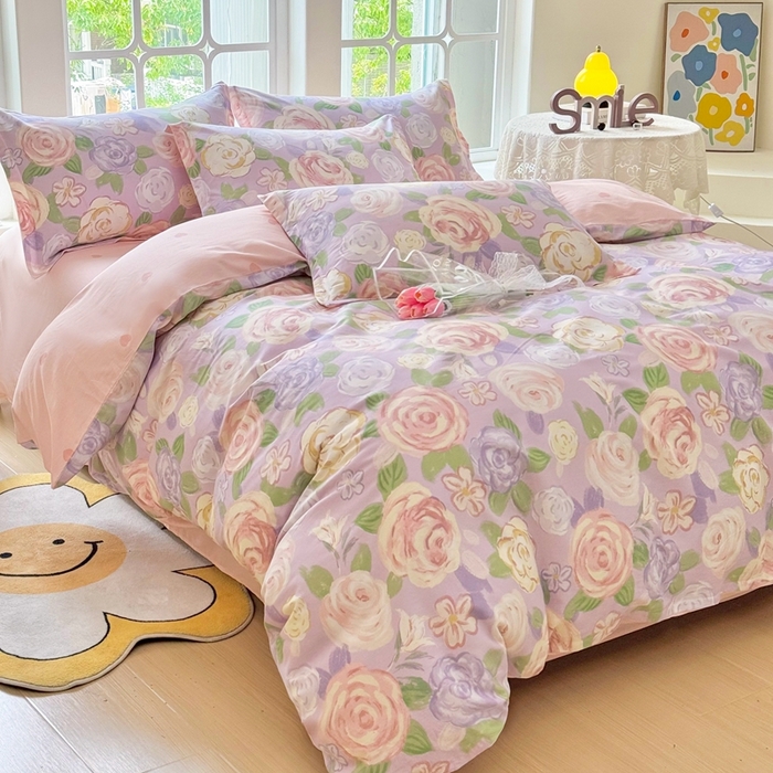 91家纺网 家纺一手货源 找家纺 珂博家纺 2025新款12868全棉纯棉小清新印花四件套学生宿舍三件套-系列二 繁花似锦