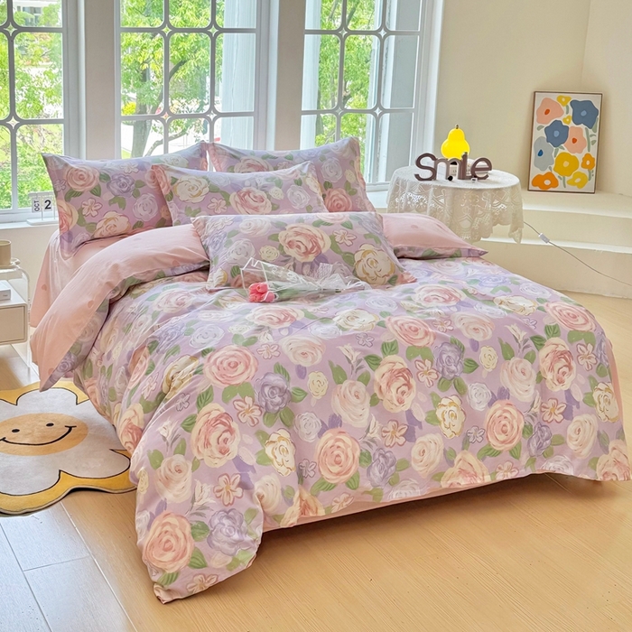 91家纺网 家纺一手货源 找家纺 珂博家纺 2025新款12868全棉纯棉小清新印花四件套学生宿舍三件套-系列二 繁花似锦