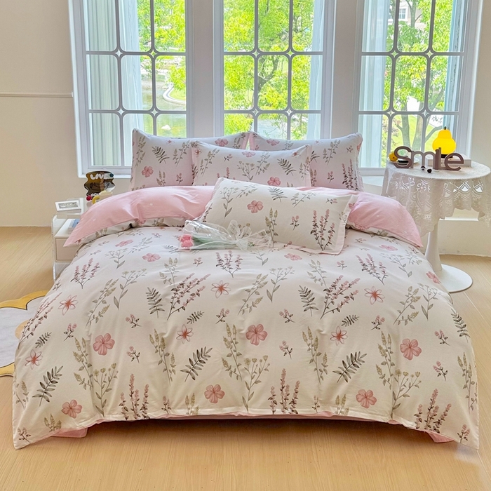 91家纺网 家纺一手货源 找家纺 珂博家纺 2025新款12868全棉纯棉小清新印花四件套学生宿舍三件套-系列二 粉萼摇青