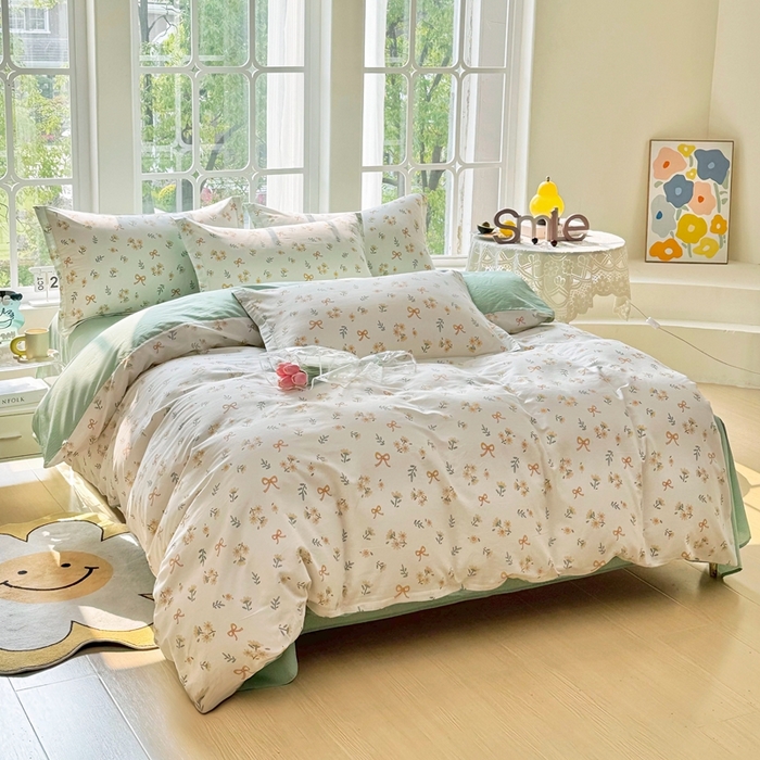 91家纺网 家纺一手货源 找家纺 珂博家纺 2025新款12868全棉纯棉小清新印花四件套学生宿舍三件套-系列二 结系花铃