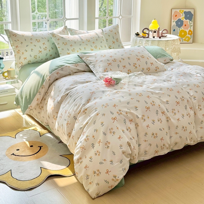 91家纺网 家纺一手货源 找家纺 珂博家纺 2025新款12868全棉纯棉小清新印花四件套学生宿舍三件套-系列二 结系花铃