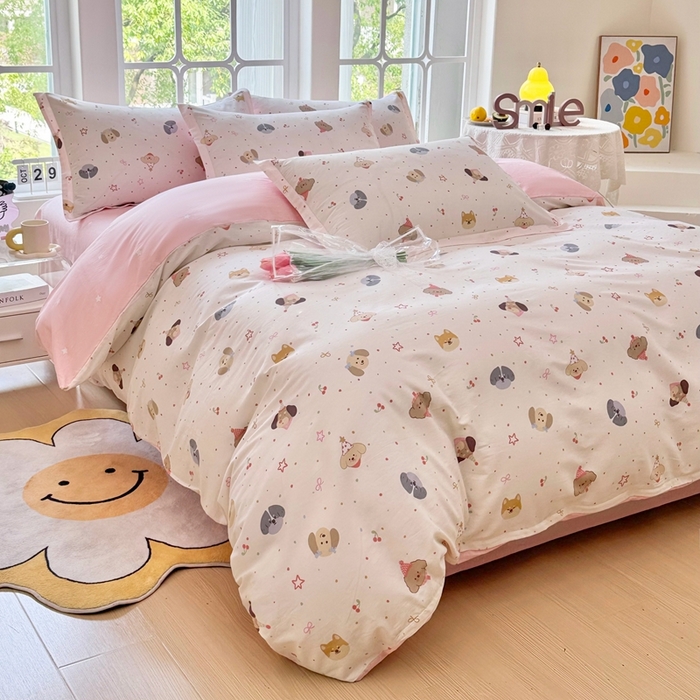 91家纺网 家纺一手货源 找家纺 珂博家纺 2025新款12868全棉纯棉小清新印花四件套学生宿舍三件套-系列二 汪星织梦