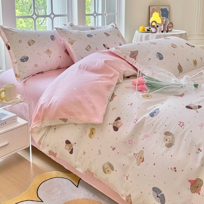 珂博家纺 2025新款12868全棉纯棉小清新印花四件套学生宿舍三件套-系列二 汪星织梦