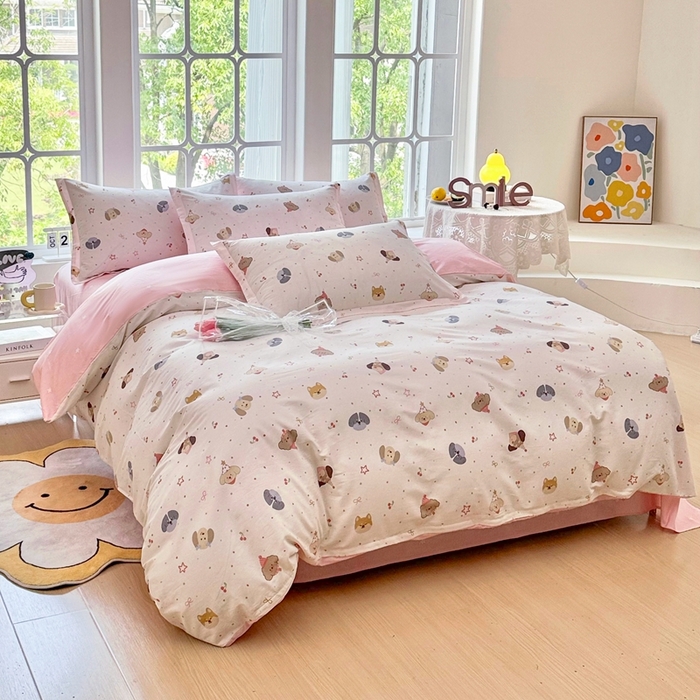 91家纺网 家纺一手货源 找家纺 珂博家纺 2025新款12868全棉纯棉小清新印花四件套学生宿舍三件套-系列二 汪星织梦