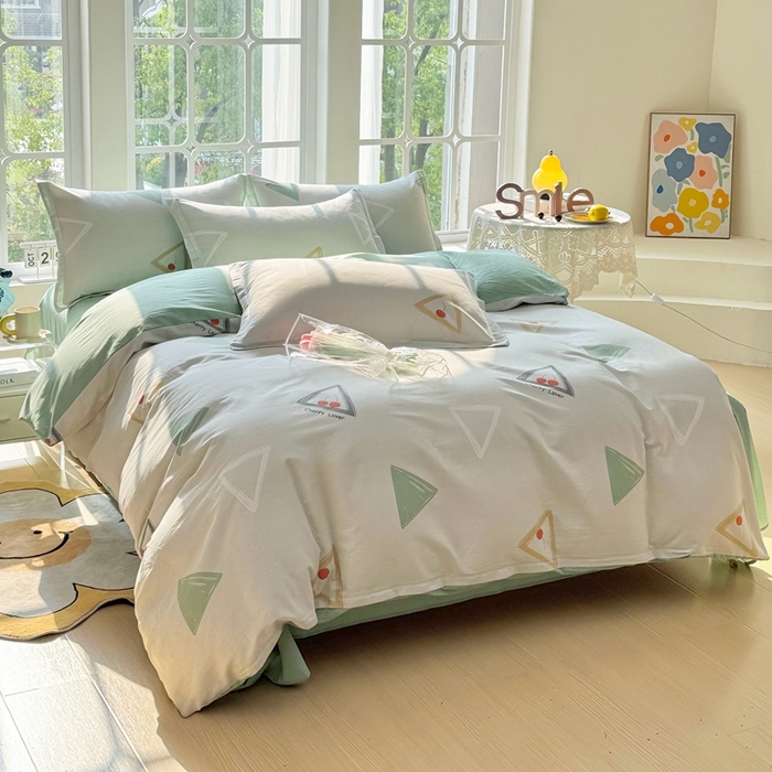 91家纺网 家纺一手货源 找家纺 珂博家纺 2025新款12868全棉纯棉小清新印花四件套学生宿舍三件套-系列二 樱露垂角