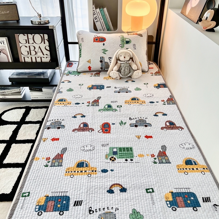 91家纺网 家纺一手货源 找家纺 茉夕家纺 2025新款双面纯棉学生宿舍床盖系列 小汽车