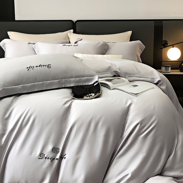 91家纺网 家纺一手货源 找家纺 （总）2024新款100支LF兰精天丝简约字母刺绣四件套--熙柔系列