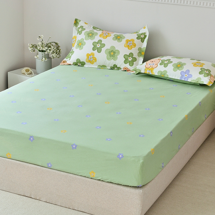 91家纺网 家纺一手货源 找家纺 登登家纺 2025新款全棉床笠四件套系列 可爱小熊-带床笠