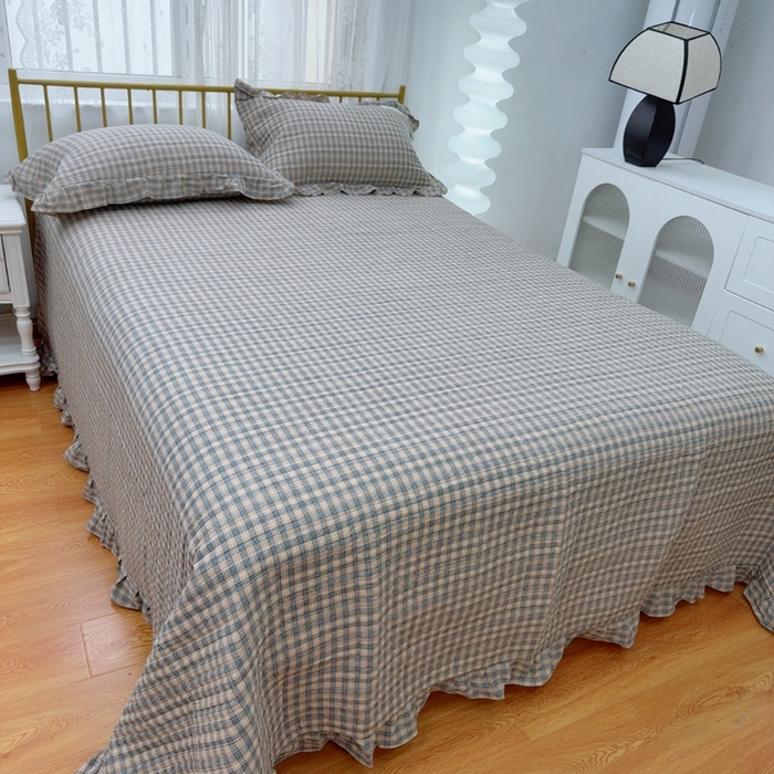 91家纺网 家纺一手货源 找家纺 暖居 2025新款全棉水洗棉床盖三件套可配同款被套同款多功能夏被四季通用 经典格子