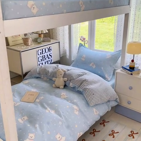 91家纺网 家纺一手货源 找家纺 莱通家纺 2025新款12868学生宿舍三件套 泡芙小狗