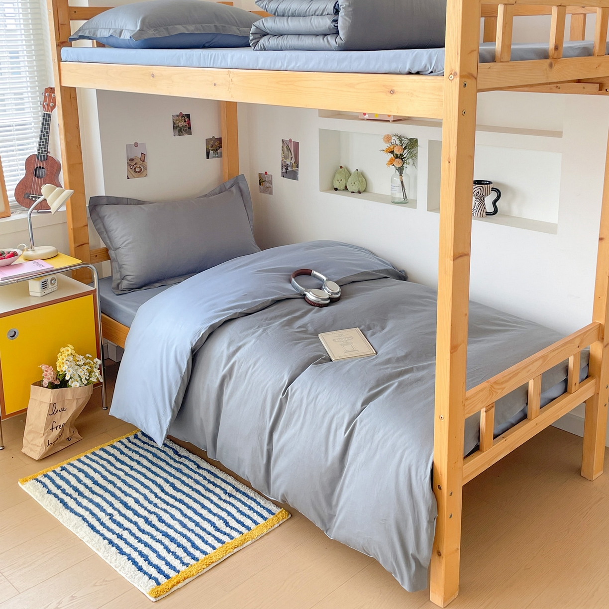 91家纺网 家纺一手货源 找家纺 恩泽家纺 2025新款全棉双拼学生宿舍三件套 深灰+月白兰