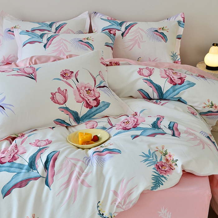 91家纺网 家纺一手货源 找家纺 登登家纺 2025新款全棉床笠四件套系列 佳境-带床笠