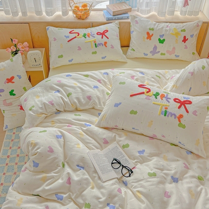 91家纺网 家纺一手货源 找家纺 （总）静家居-简约原创家纺 2025新款A类全棉双层纱sweet毛巾绣四件套