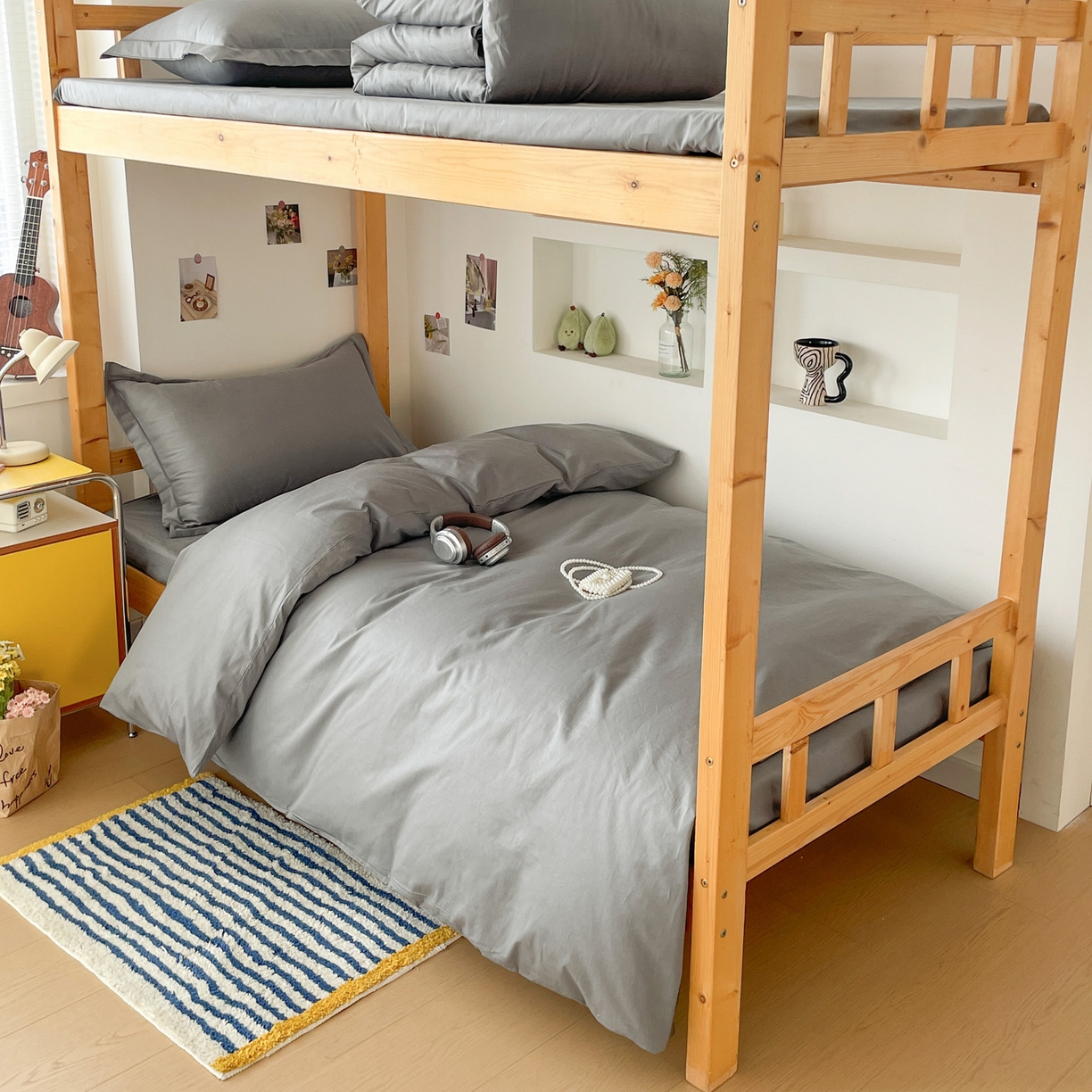 91家纺网 家纺一手货源 找家纺 恩泽家纺 2025新款全棉双拼学生宿舍三件套 深灰色