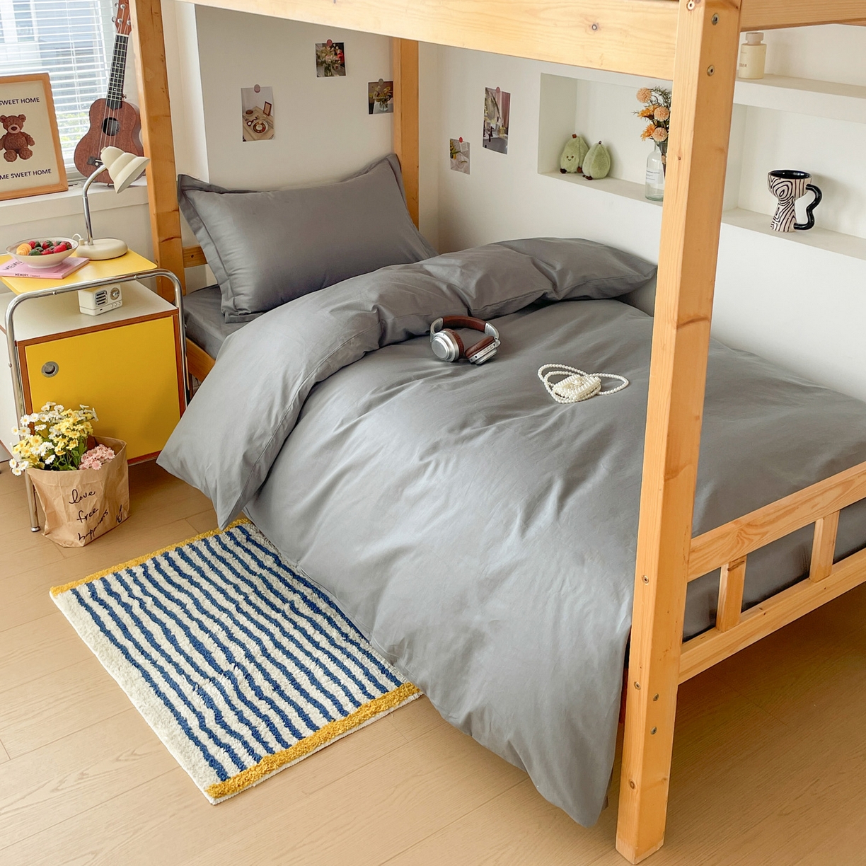 91家纺网 家纺一手货源 找家纺 恩泽家纺 2025新款全棉双拼学生宿舍三件套 深灰色