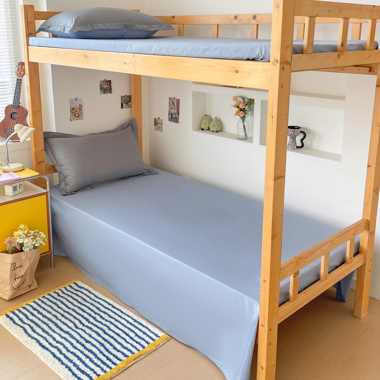 91家纺网 家纺一手货源 找家纺 恩泽家纺 2025新款全棉双拼学生宿舍三件套 深灰+月白兰