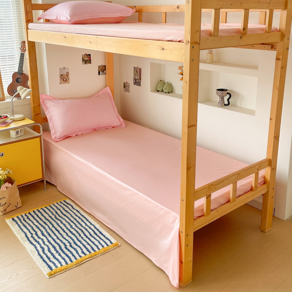 91家纺网 家纺一手货源 找家纺 恩泽家纺 2025新款全棉双拼学生宿舍三件套 粉色+玉色