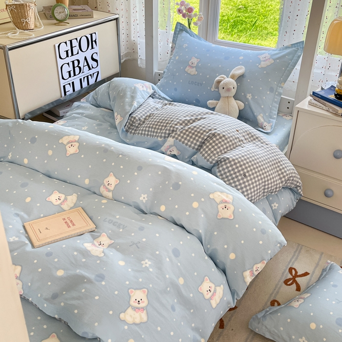 91家纺网 家纺一手货源 找家纺 莱通家纺 2025新款12868学生宿舍三件套 泡芙小狗