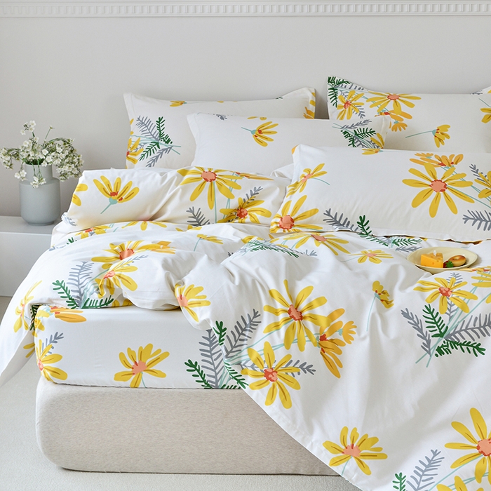 91家纺网 家纺一手货源 找家纺 登登家纺 2025新款全棉床笠四件套系列 向阳花开