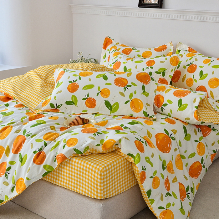 91家纺网 家纺一手货源 找家纺 登登家纺 2025新款全棉床笠四件套系列 橙意满满-带床笠
