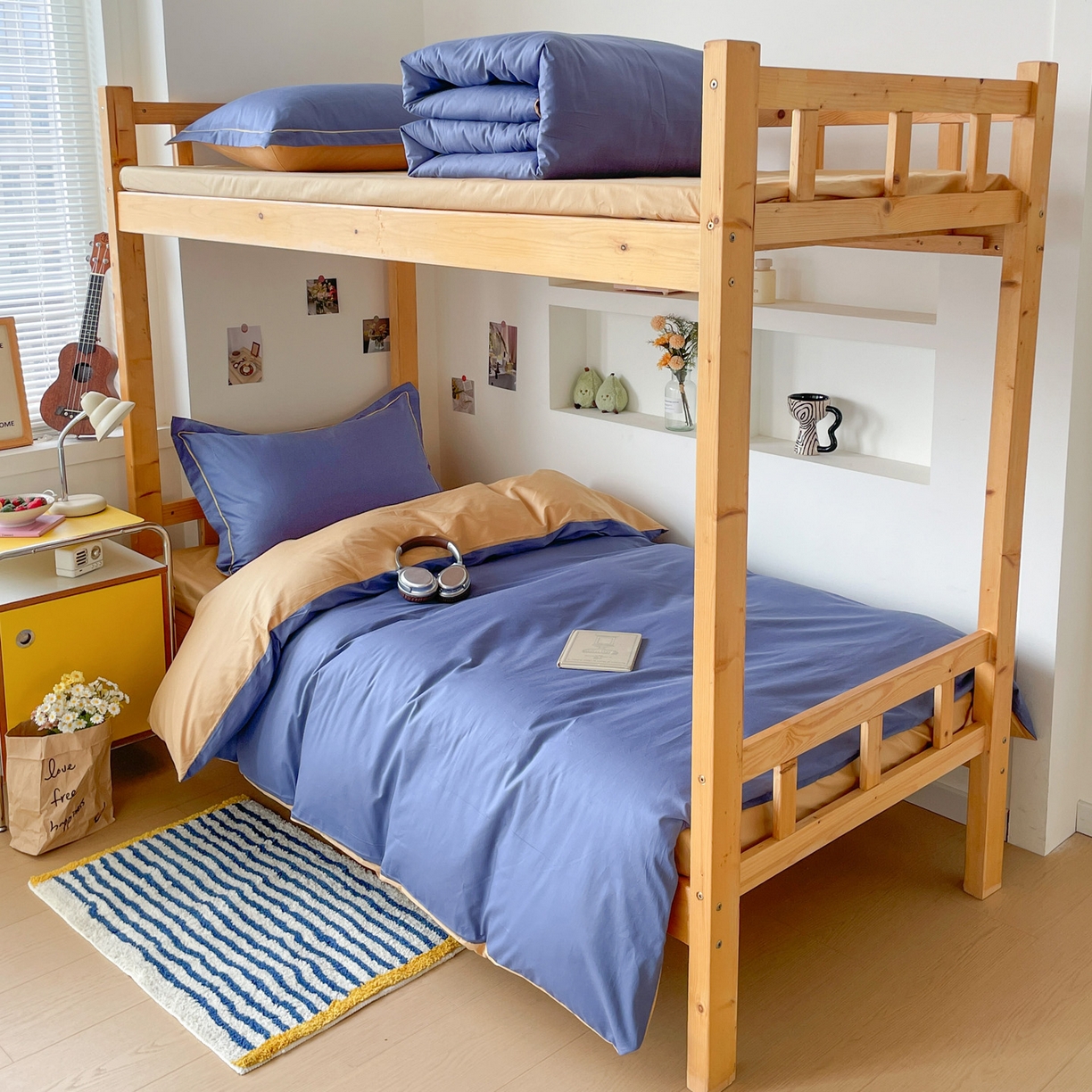 91家纺网 家纺一手货源 找家纺 恩泽家纺 2025新款全棉双拼学生宿舍三件套 藏青+卡其