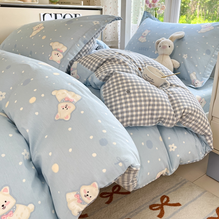 91家纺网 家纺一手货源 找家纺 莱通家纺 2025新款12868学生宿舍三件套 泡芙小狗