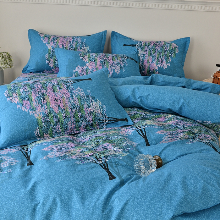 91家纺网 家纺一手货源 找家纺 登登家纺 2025新款全棉床笠四件套系列 清风竹影-兰