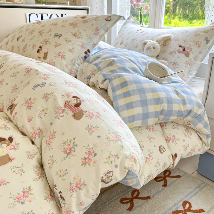 91家纺网 家纺一手货源 找家纺 莱通家纺 2025新款12868学生宿舍三件套 花田小狗