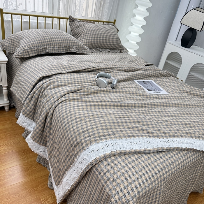 91家纺网 家纺一手货源 找家纺 暖居 2025新款全棉水洗棉床盖三件套可配同款被套同款多功能夏被四季通用 经典格子