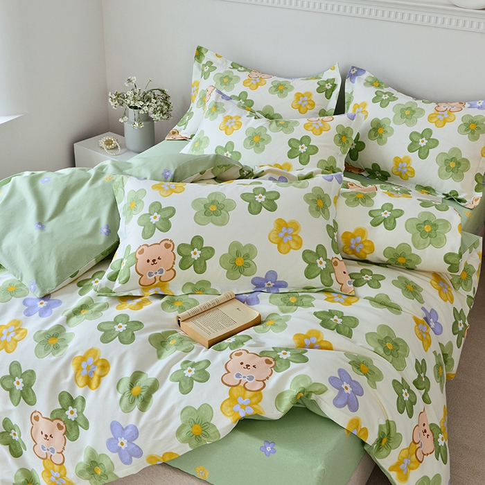 91家纺网 家纺一手货源 找家纺 登登家纺 2025新款全棉床笠四件套系列 可爱小熊-带床笠