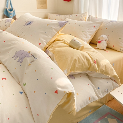 首尔家纺 2025新款学生季全棉跑量款四件套系列卡通小清新AB版学生三件套 彩点小象