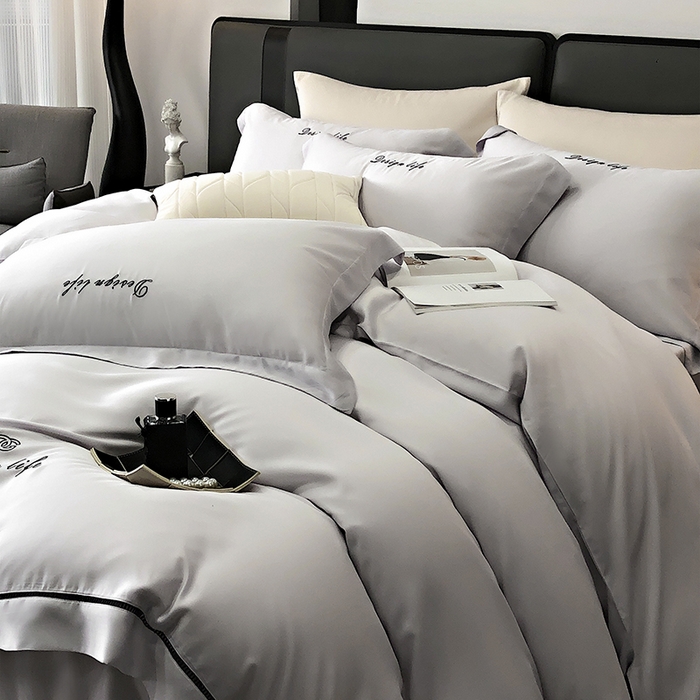 91家纺网 家纺一手货源 找家纺 （总）2024新款100支LF兰精天丝简约字母刺绣四件套--熙柔系列