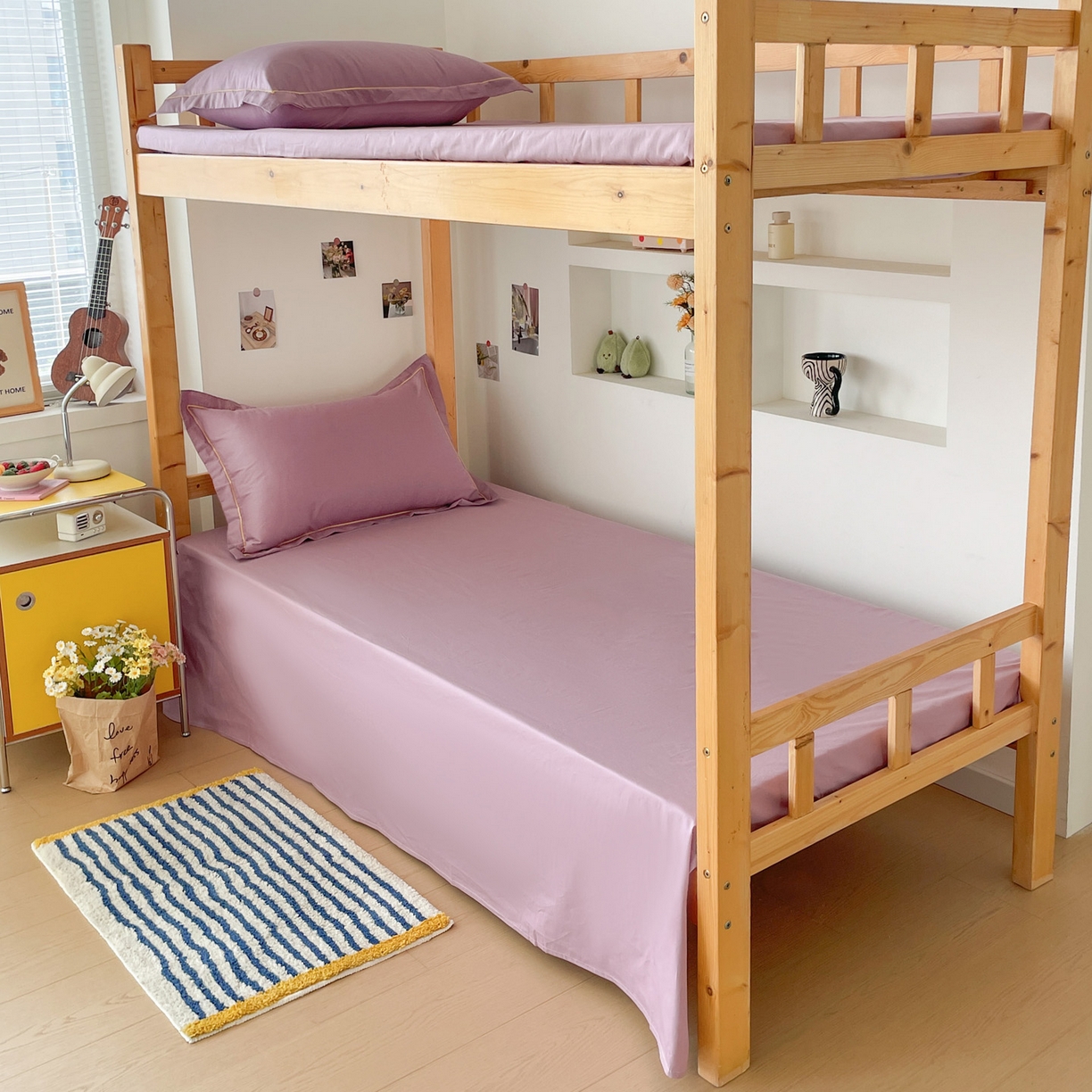 91家纺网 家纺一手货源 找家纺 恩泽家纺 2025新款全棉双拼学生宿舍三件套 灰紫+香芋紫