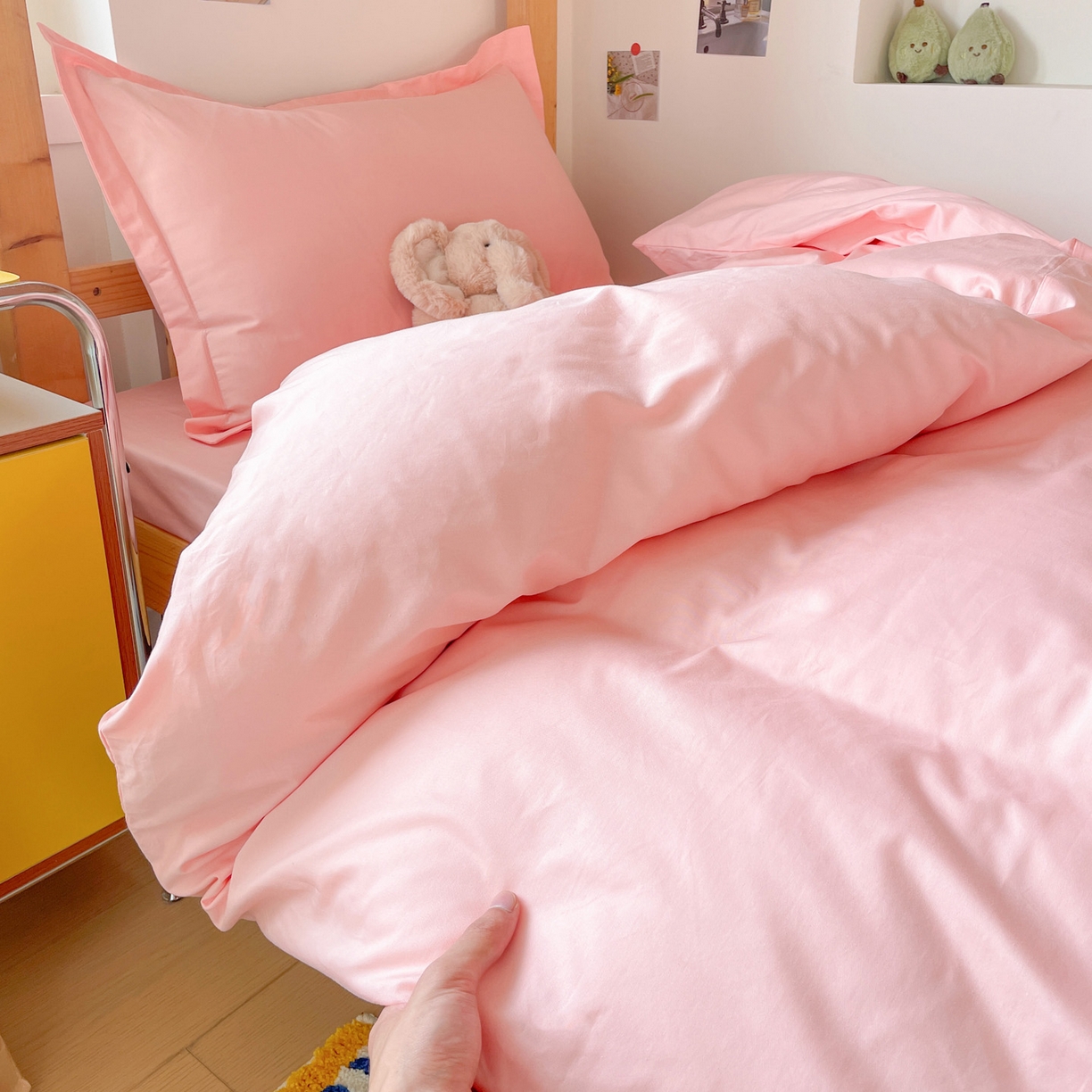 91家纺网 家纺一手货源 找家纺 恩泽家纺 2025新款全棉双拼学生宿舍三件套 玉色