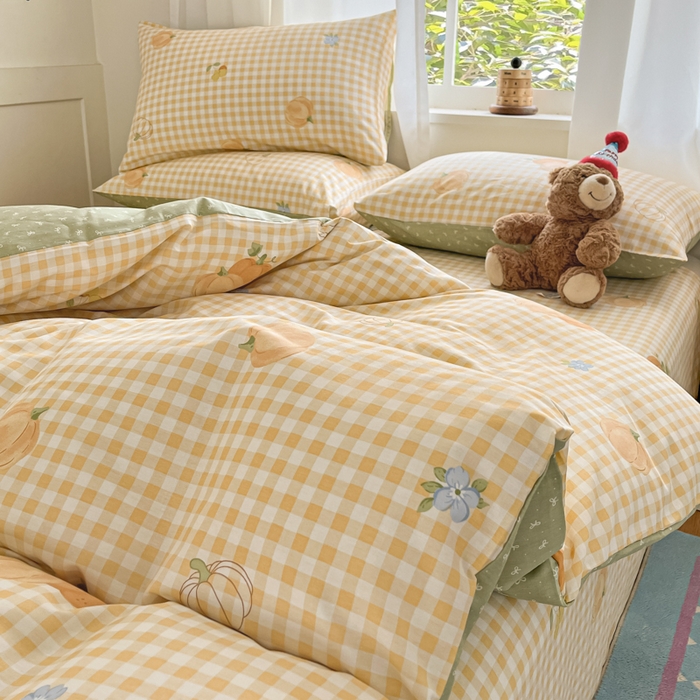 91家纺网 家纺一手货源 找家纺 首尔家纺 2025新款学生季全棉跑量款四件套系列卡通小清新AB版学生三件套 丰收季节