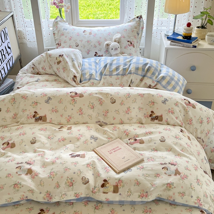 91家纺网 家纺一手货源 找家纺 莱通家纺 2025新款12868学生宿舍三件套 花田小狗