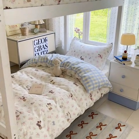 91家纺网 家纺一手货源 找家纺 莱通家纺 2025新款12868学生宿舍三件套 花田小狗