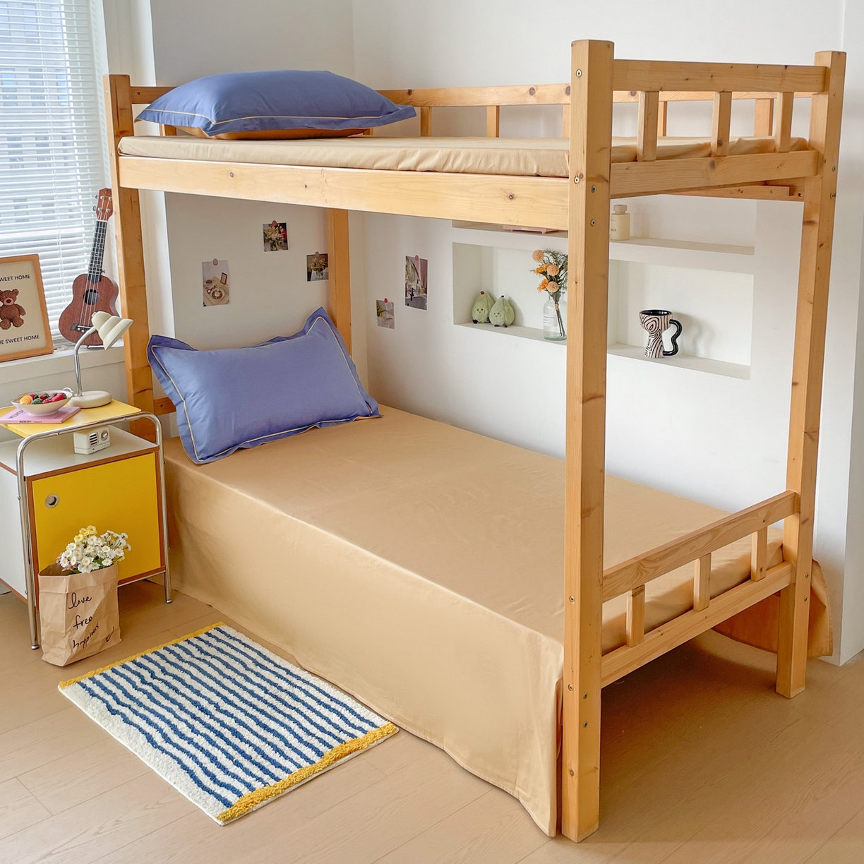 91家纺网 家纺一手货源 找家纺 恩泽家纺 2025新款全棉双拼学生宿舍三件套 藏青+卡其