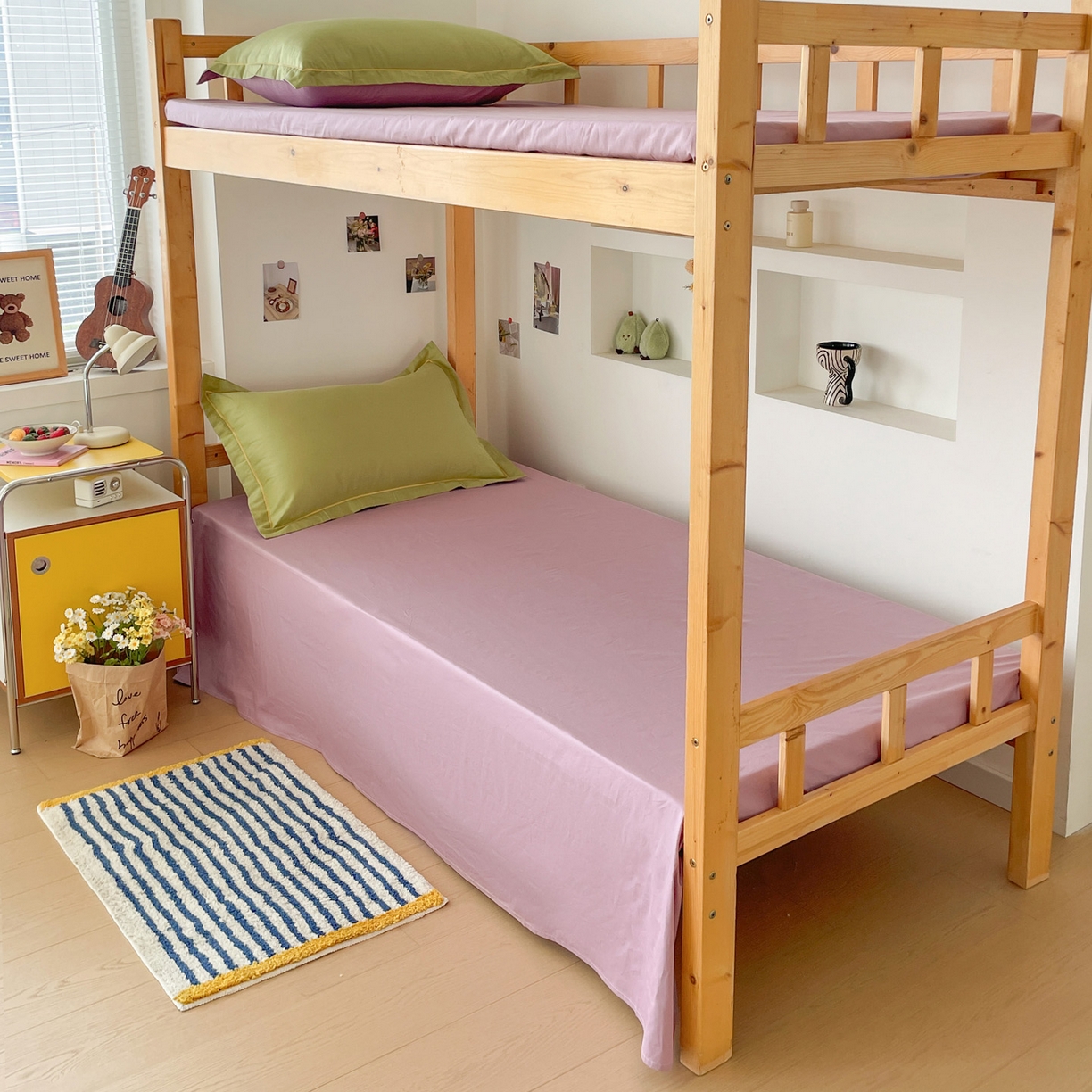 91家纺网 家纺一手货源 找家纺 恩泽家纺 2025新款全棉双拼学生宿舍三件套 果绿+香芋紫