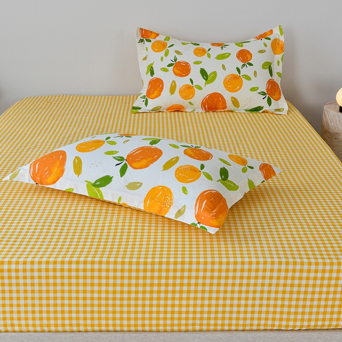 91家纺网 家纺一手货源 找家纺 登登家纺 2025新款全棉床笠四件套系列 橙意满满-带床笠