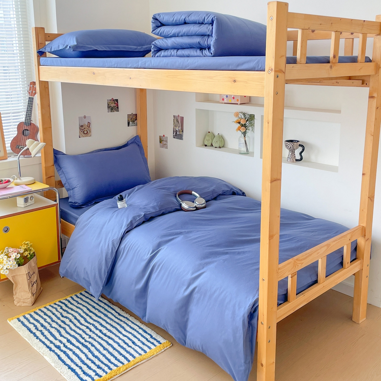 91家纺网 家纺一手货源 找家纺 恩泽家纺 2025新款全棉双拼学生宿舍三件套 藏青色