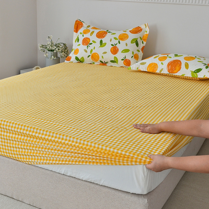 91家纺网 家纺一手货源 找家纺 登登家纺 2025新款全棉床笠四件套系列 橙意满满-带床笠