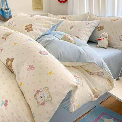 首尔家纺 2025新款学生季全棉跑量款四件套系列卡通小清新AB版学生三件套 芋泥小狗