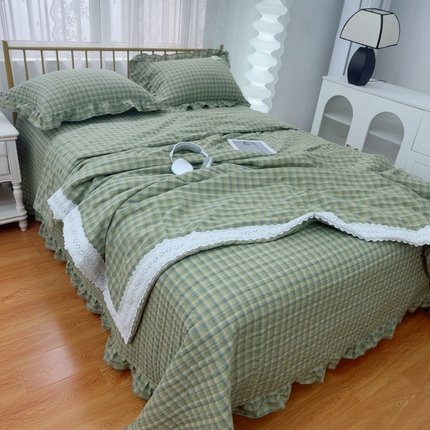 暖居 2025新款全棉水洗棉床盖三件套可配同款被套同款多功能夏被四季通用 复古绿格