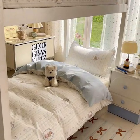 91家纺网 家纺一手货源 找家纺 莱通家纺 2025新款12868学生宿舍三件套 月光摇蓝草