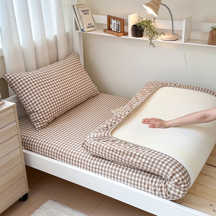 玖弘家居 2025新款全棉色织水洗棉床笠系列 米小格