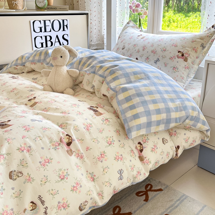 91家纺网 家纺一手货源 找家纺 莱通家纺 2025新款12868学生宿舍三件套 花田小狗