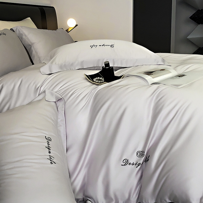 91家纺网 家纺一手货源 找家纺 （总）2024新款100支LF兰精天丝简约字母刺绣四件套--熙柔系列