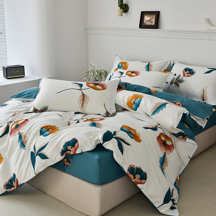 91家纺网 家纺一手货源 找家纺 登登家纺 2025新款全棉床笠四件套系列 春风十里-带床笠