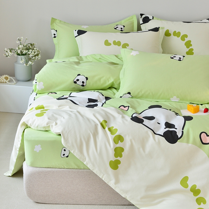 91家纺网 家纺一手货源 找家纺 登登家纺 2025新款全棉床笠四件套系列 幸运熊猫-带床笠